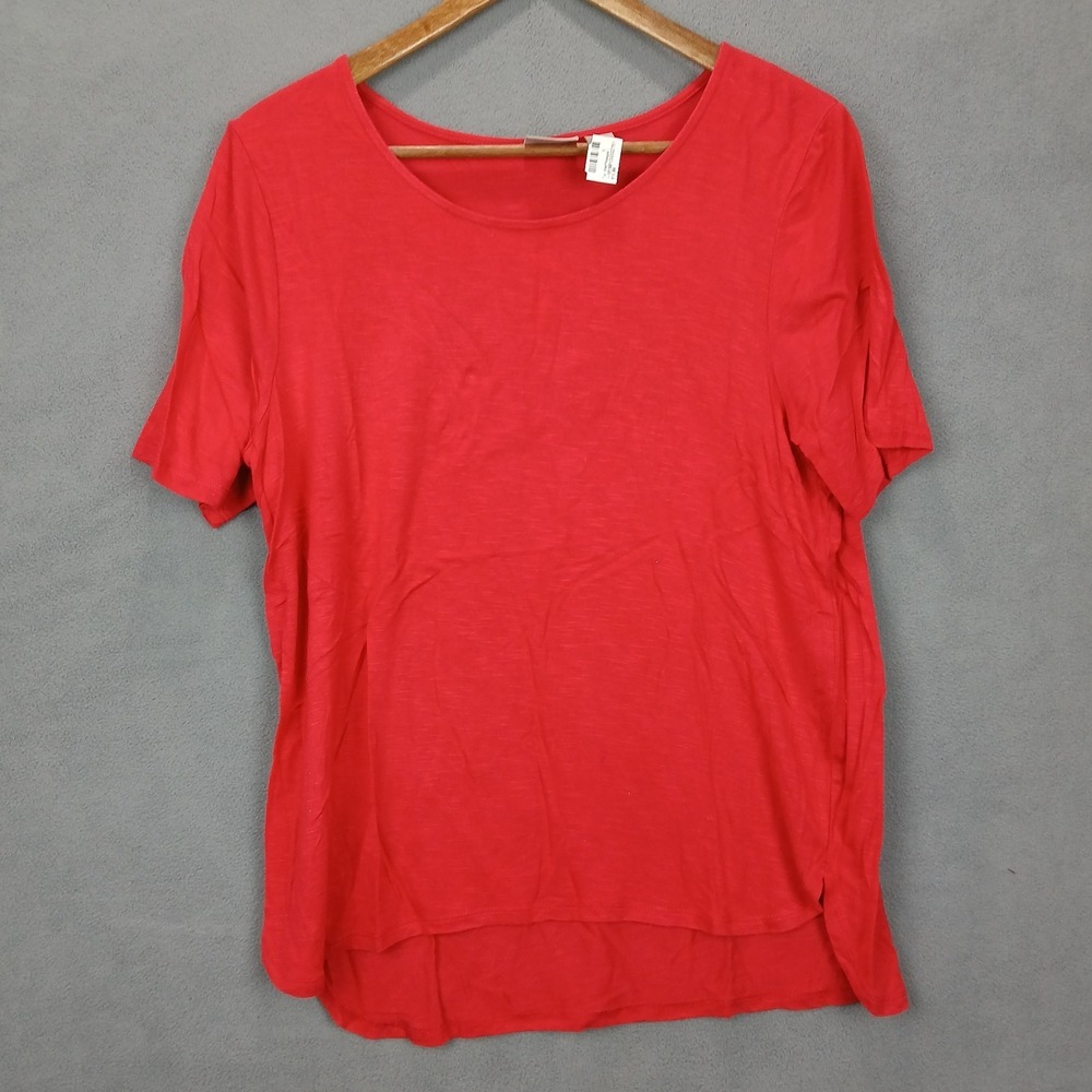 Chico's T-Shirt Womens 1 Red Stretch‎ Scoop Neck High Low Hem Everyday Wear
